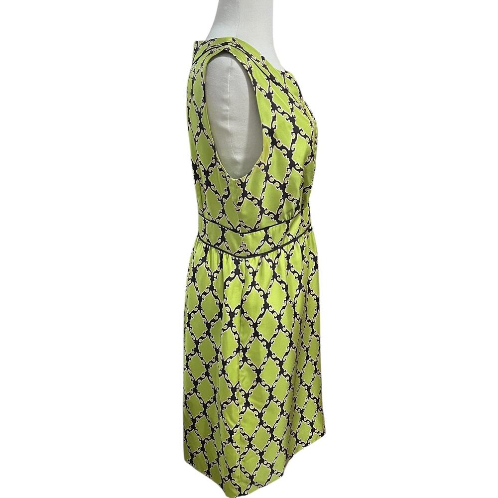 Kate Spade Green Silk Midi Lined Dress 8 Marie Sleeveless Tiles Damask Print - Picture 6 of 9